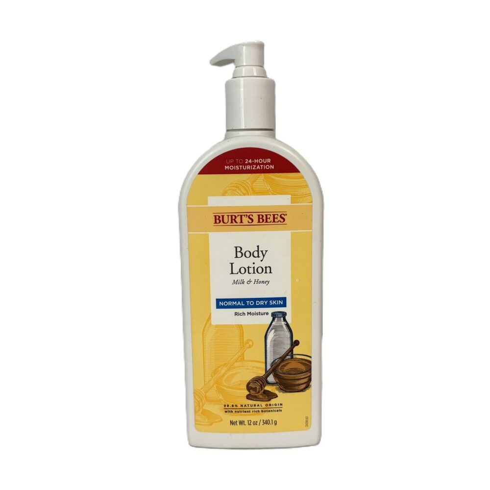 Burt's Bees Body Lotion Pump Bottle Milk & Honey Normal to Dry Skin 12oz NEW